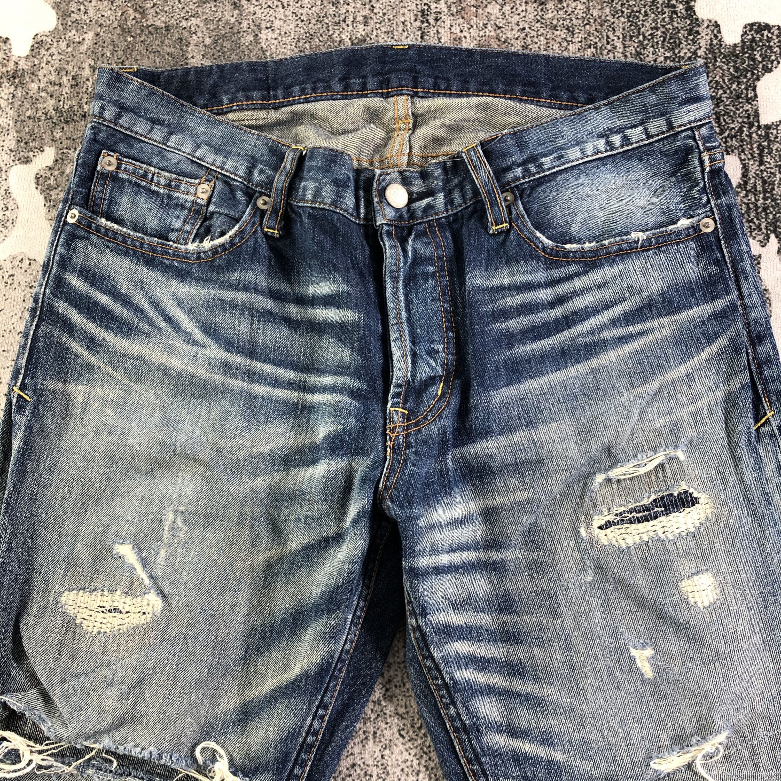 Japanese Brand Stooge & Co Jeans Distressed Denim KJ2695 Size US 33 - 3 Thumbnail