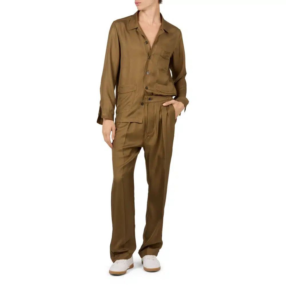 Tom Ford o1loc1c0925 HXH002 Luxury Silk Twill Outershirt in Brown Size US XL / EU 56 / 4 - 2 Thumbnail