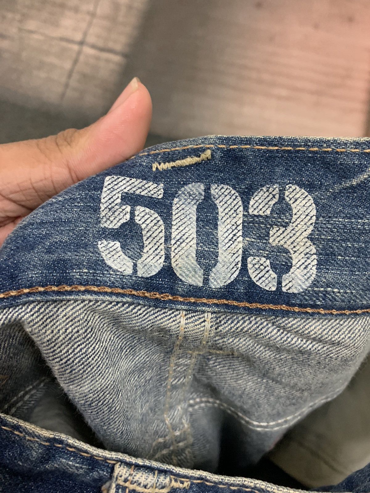 If Six Was Nine × Japanese Brand × Le Grande Bleu (L.G.B.) CRAZY DOPE DISTRESSED SPLATTER 503 EDWIN BLUE TRIP VINTAGE Size US 33 - 8 Thumbnail