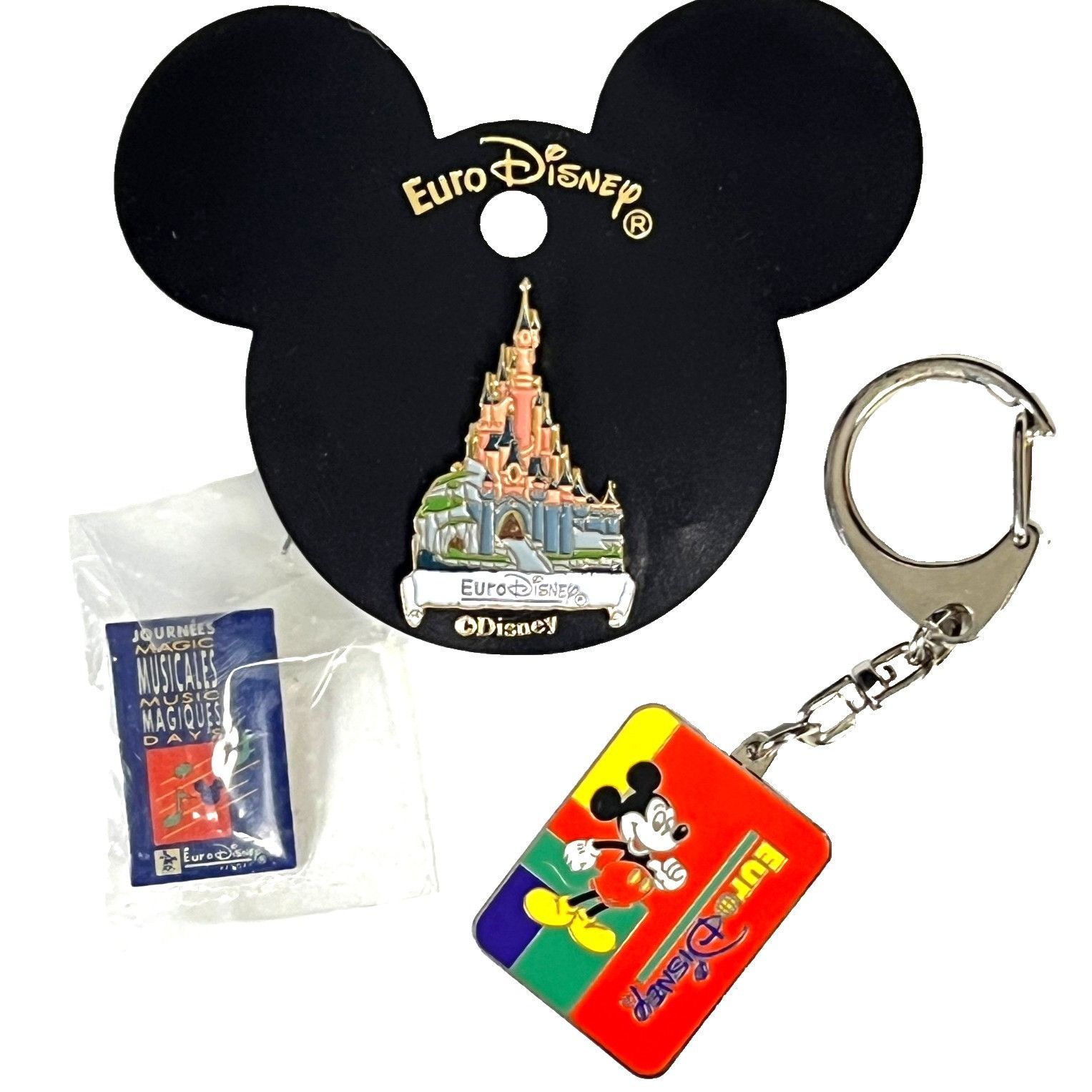 Disney Euro Disney Paris 3 Vtg Pin Keychain Bundle Castle Mickey Mo Size ONE SIZE - 1 Thumbnail