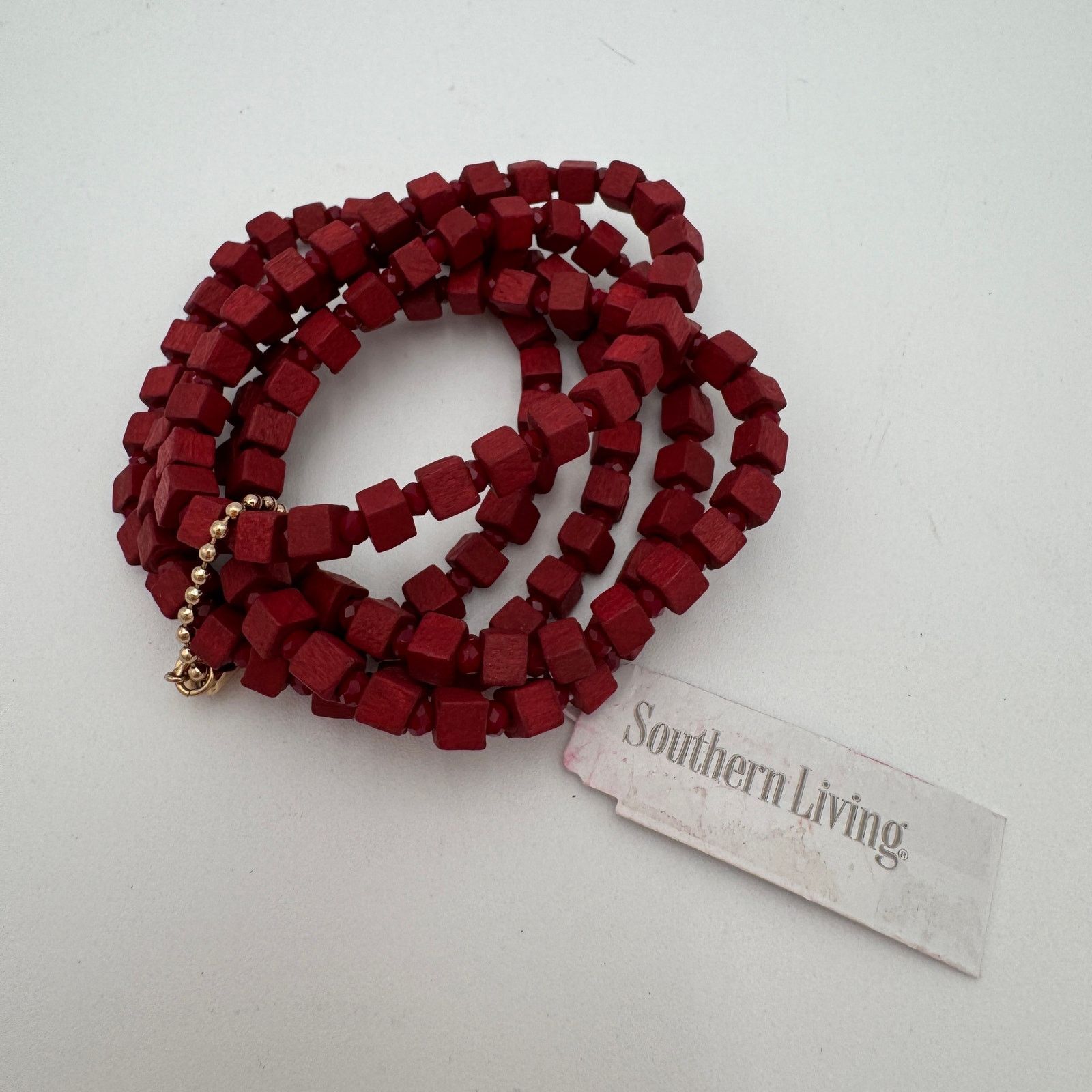 Unknown London Southern Living Bracelet Red Wooden Cubes Jewelry Size ONE SIZE - 1 Thumbnail