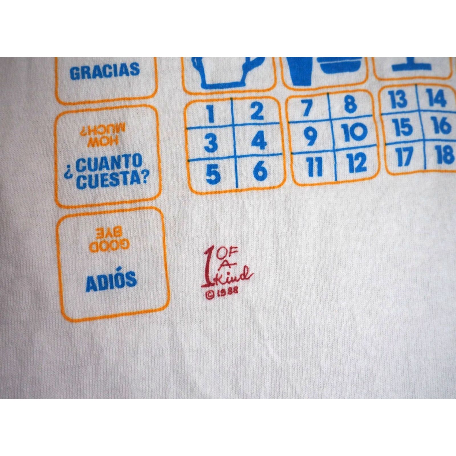 Fruit Of The Loom VTG 80s Fruit of the Loom Talking T Spanish Travel Art USA White Tee T-Shirt Mens L Size US L / EU 52-54 / 3 - 4 Thumbnail