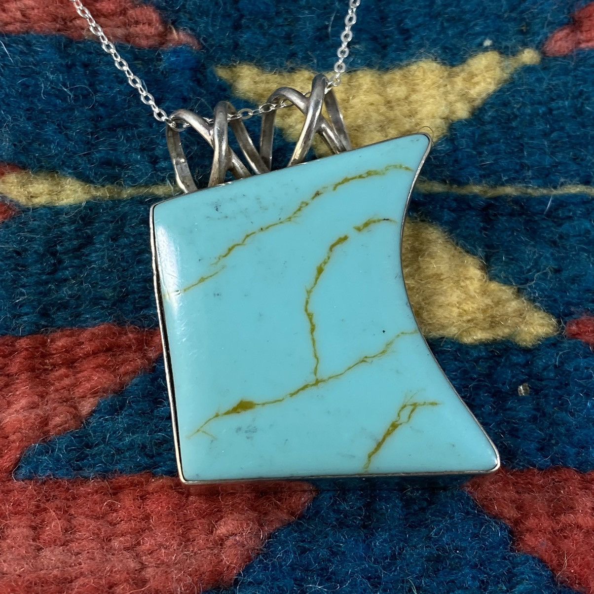 Kapital × Vintage Vtg Sterling Silver Turquoise Chunky Geometric Necklace Size ONE SIZE - 3 Thumbnail