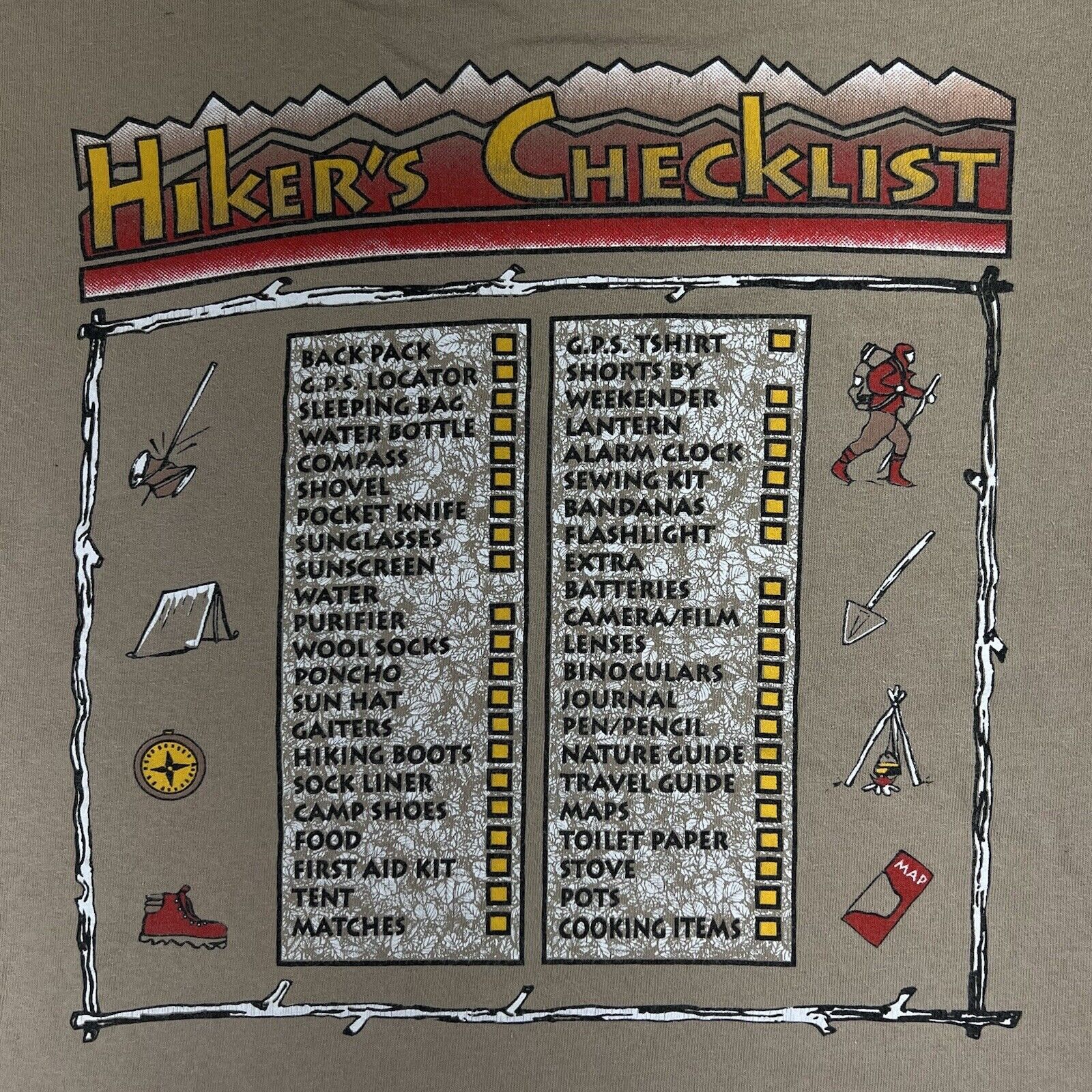Vintage Vintage G.P.S Global Tracking Medium Hikers Checklist TShirt Size US M / EU 48-50 / 2 - 6 Thumbnail