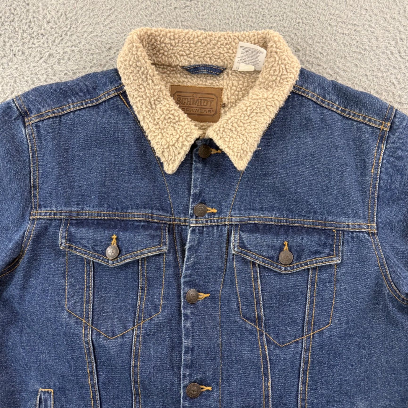 Denime C.E. Schmidt Jacket Mens Large Blue Workwear Denim Sherpa Lined Trucker Jean Size US 33 - 3 Thumbnail