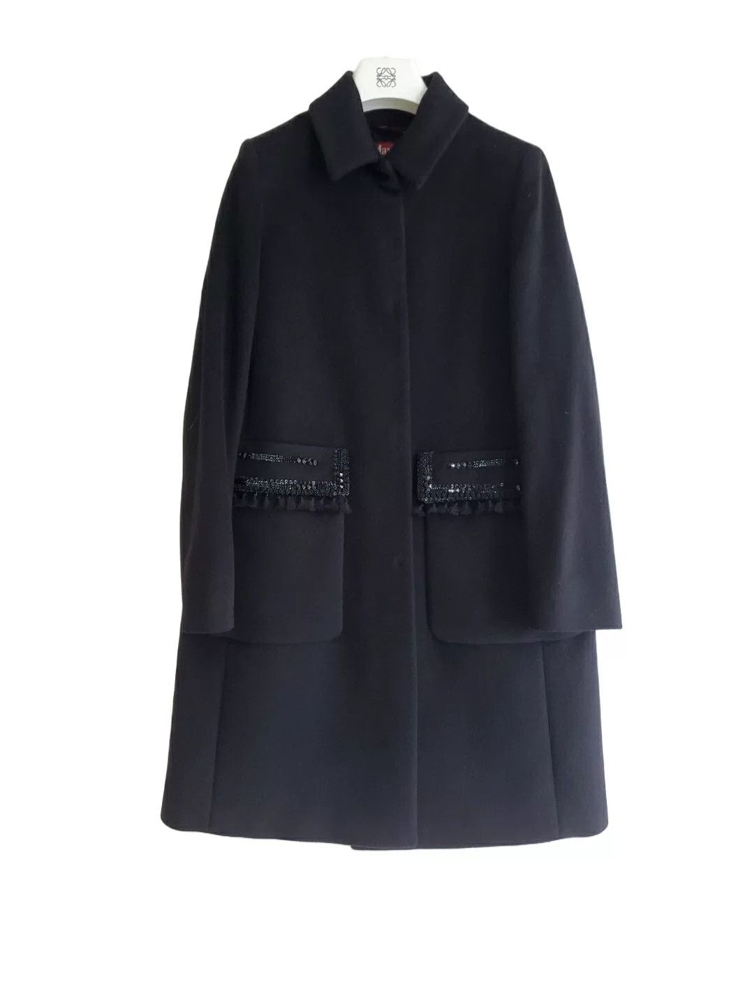 Max Mara maxmara black wool coat with fringe pockets Size US M / EU 48-50 / 2 - 1 Thumbnail