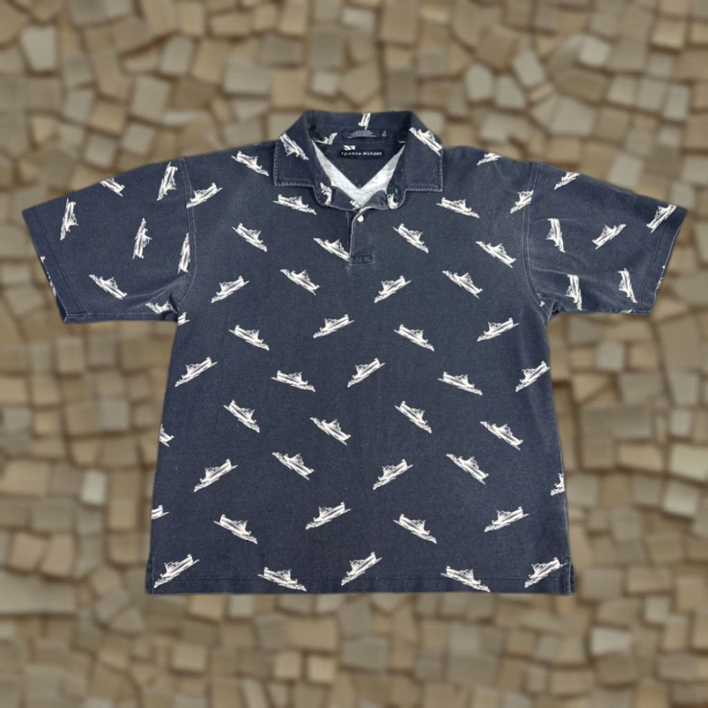Tommy Hilfiger VINTAGE Tommy Hilfiger Polo Shirt Adult XL Blue Boats Nautical 90s Shirt Mens Size US XL / EU 56 / 4 - 1 Thumbnail
