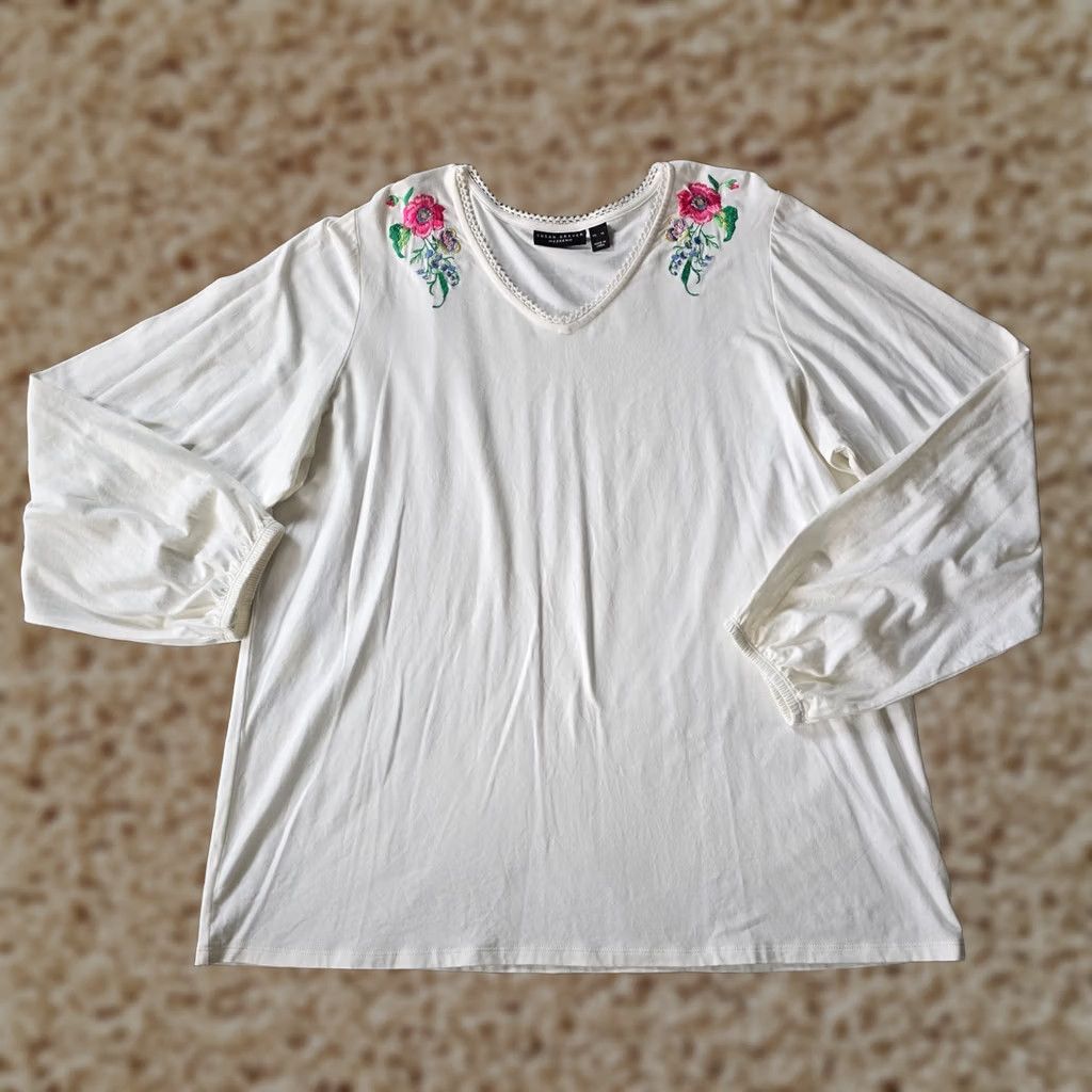 Vintage Susan Graver Top Women XL White Floral Embroidery Long Sleeve Blouse Shirt Casual Boho Fashion Vintage: No Size XL / US 12-14 / IT 48-50 - 1 Thumbnail