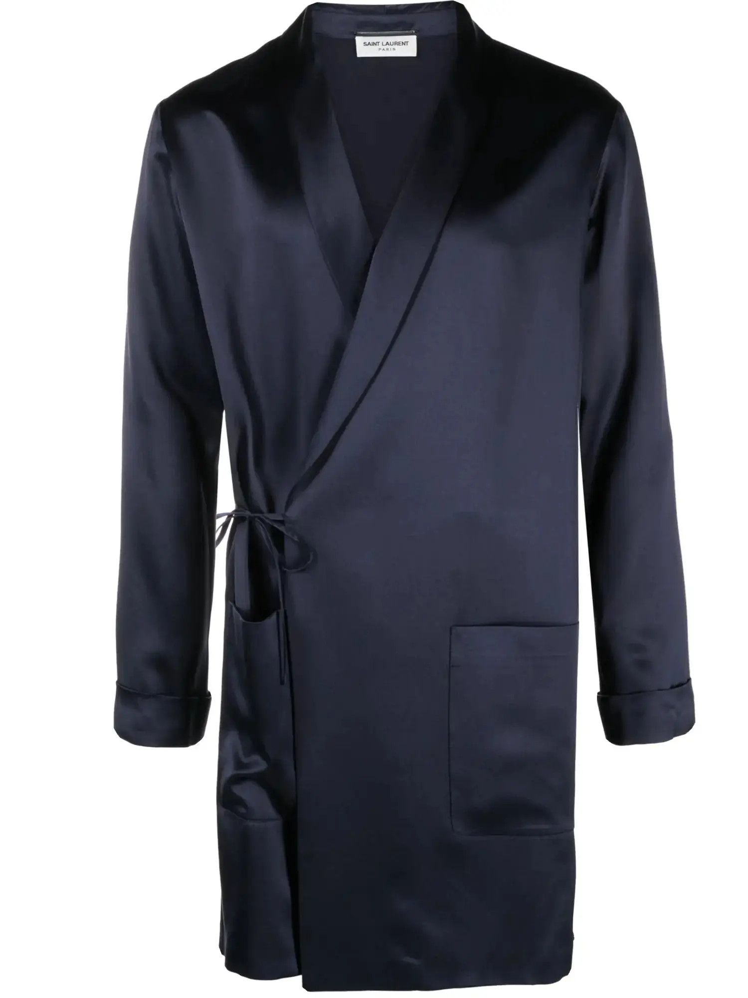 Saint Laurent Paris o1s1wg111024 Off-Centre Silk Coat in Navy Blue Size US L / EU 52-54 / 3 - 1 Thumbnail