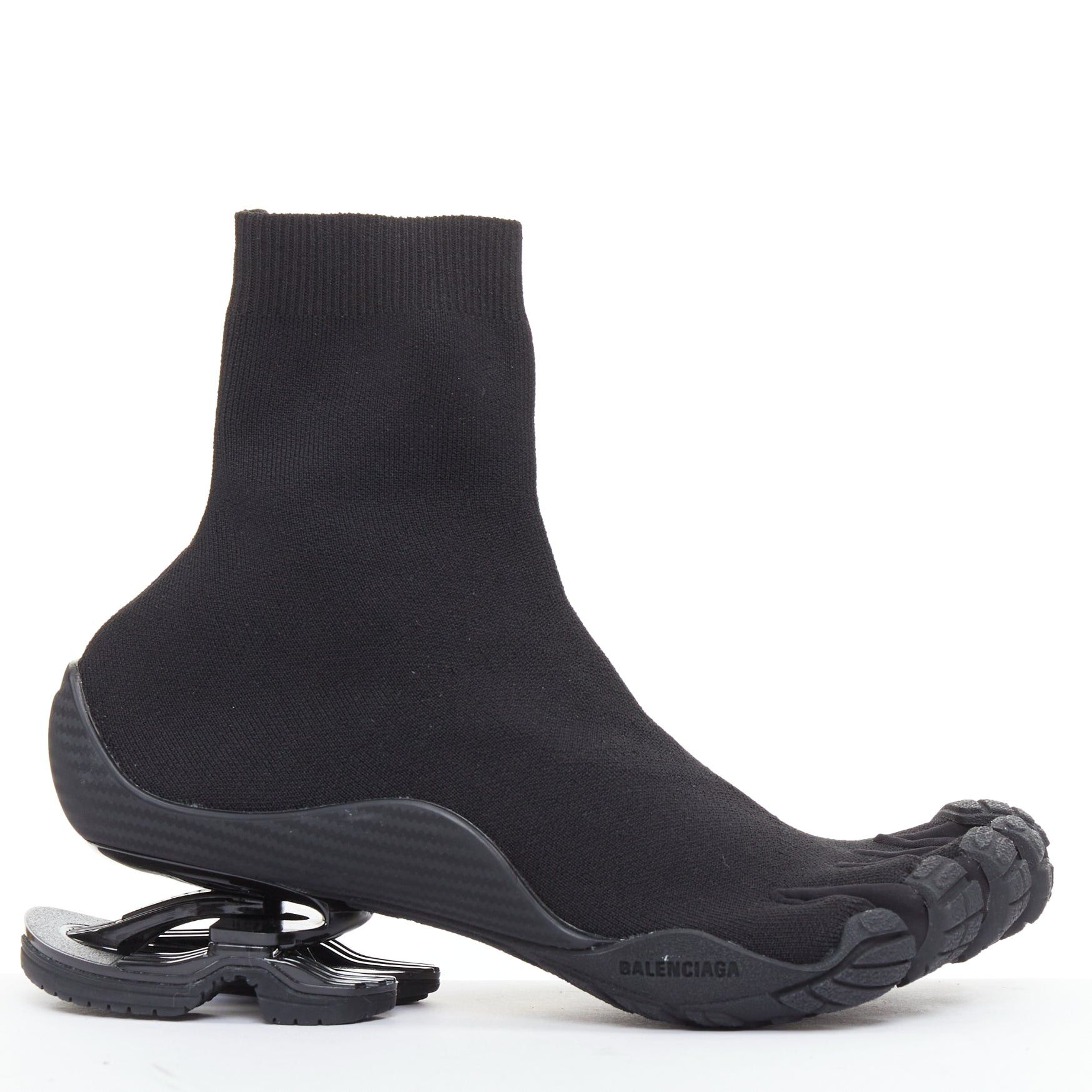 BALENCIAGA Vibram Toe black fabric five toes high knit sneaker