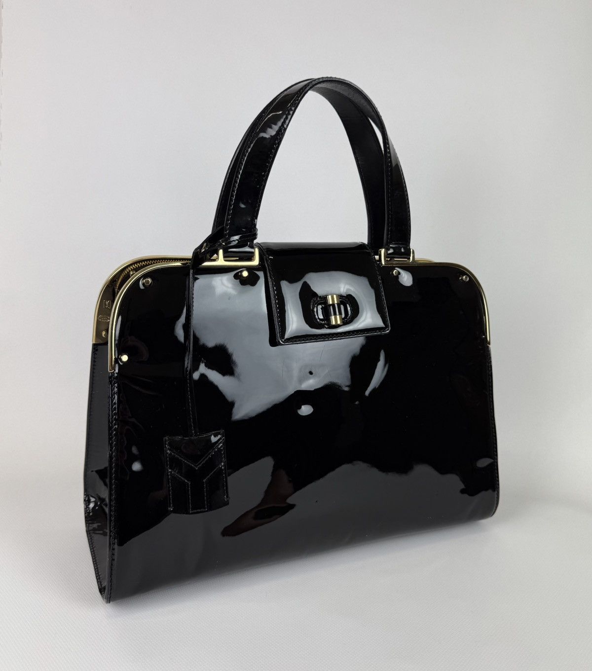 Yves Saint Laurent Yves Saint Laurent Black Patent Leather Uptown Satchel Bag Size ONE SIZE - 3 Thumbnail