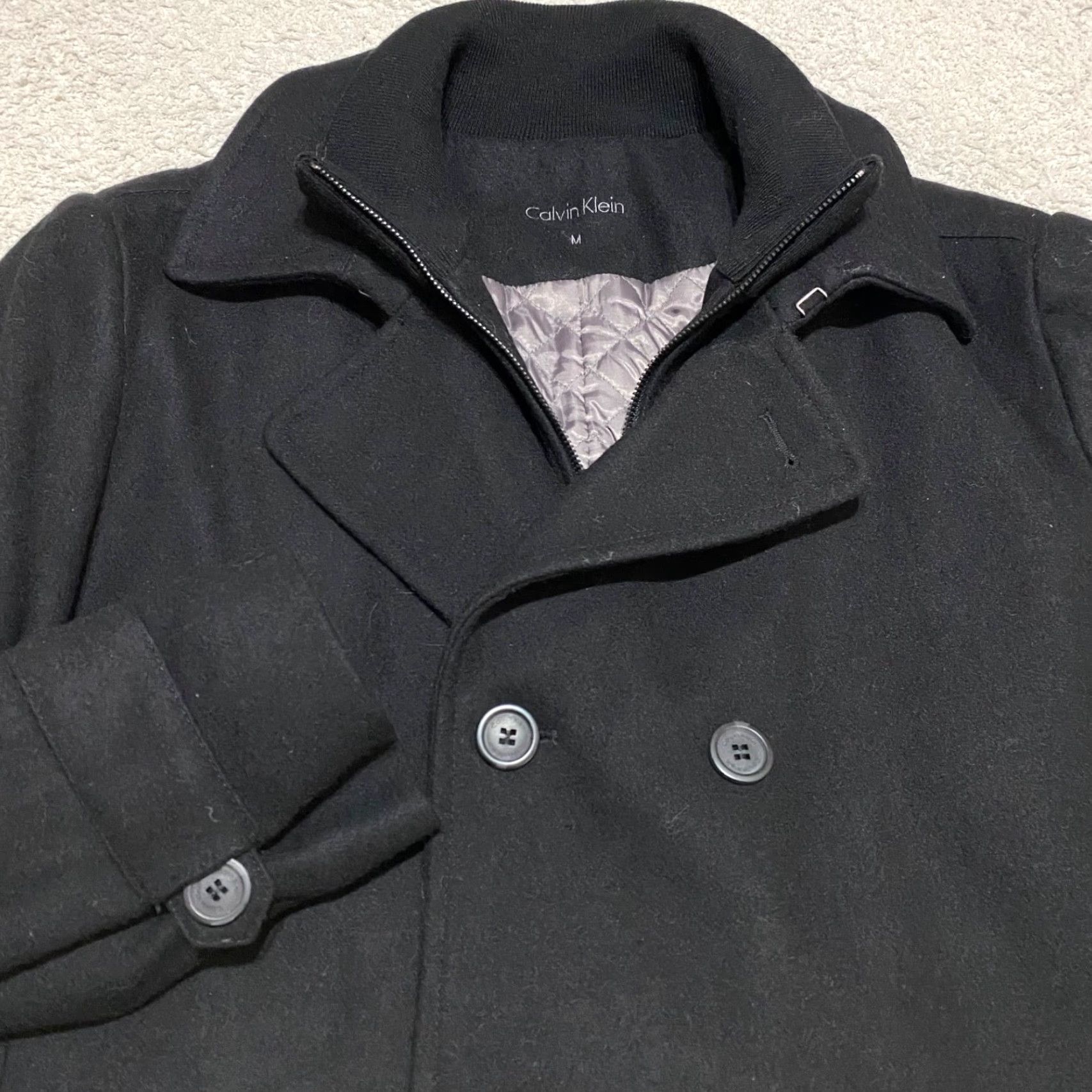 Calvin Klein Calvin Klein Mens Jacket Black Wool Blend Overcoat Zip Mid-Length Lined Quilted Button Front City Classic Designer 90s? Size US M / EU 48-50 / 2 - 6 Thumbnail