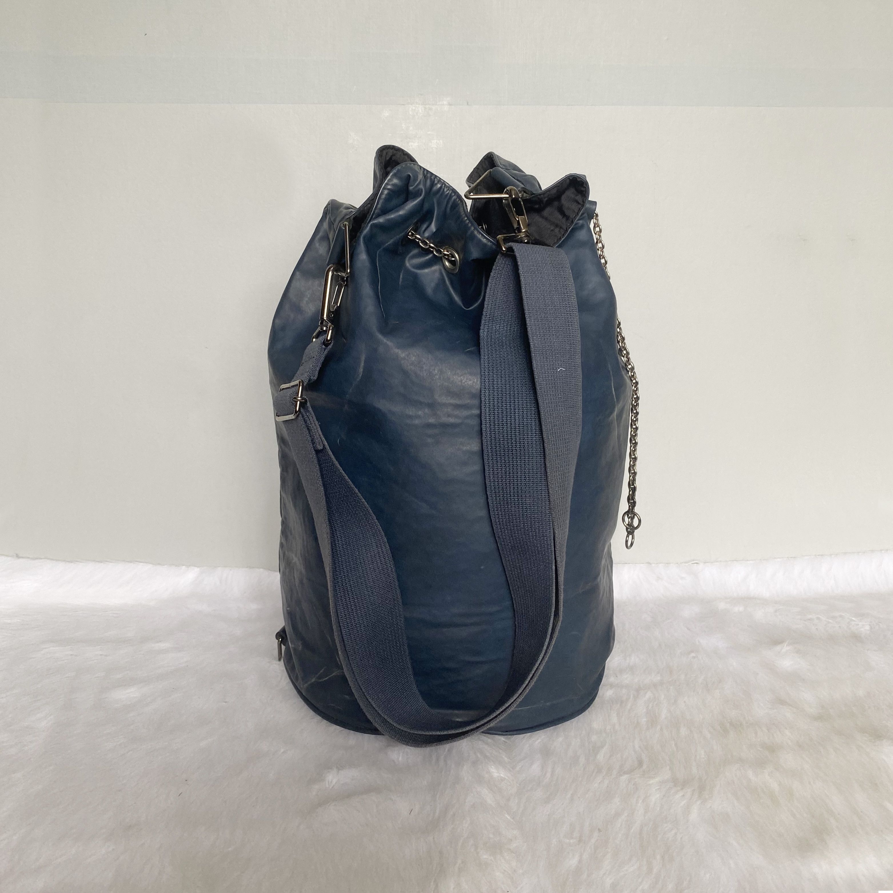 Jean Paul Gaultier Vintage Navy Leather Drawstring Sling Bag Size ONE SIZE - 2 Thumbnail