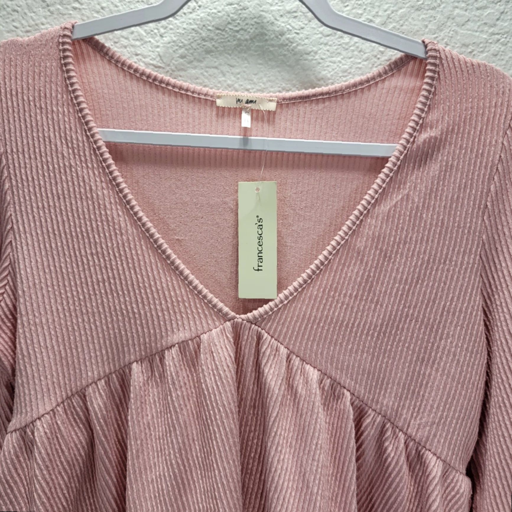 Vintage Mi Ami Blouse Long Sleeve Pink Ribbed Knit Peplum Hem V-Neck Sz L Womens Size L / US 10 / IT 46 - 4 Thumbnail