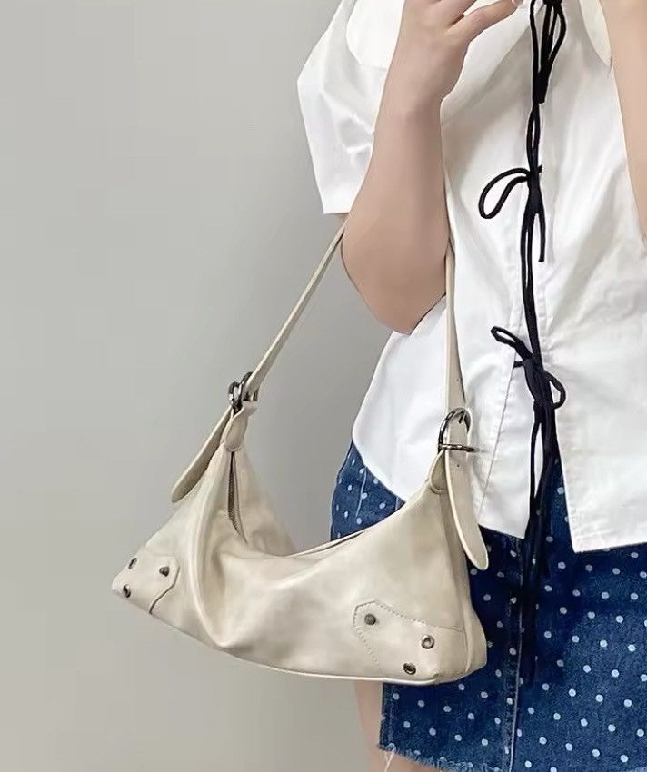 Retro Style Pu Leather Small Shoulder Bag Y2K Unisex in Beige, Women's