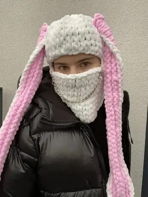 VIBE Handmade Knitted Balaclava Ski Mask Bunny Rabbit Style Size ONE SIZE - 2 Thumbnail