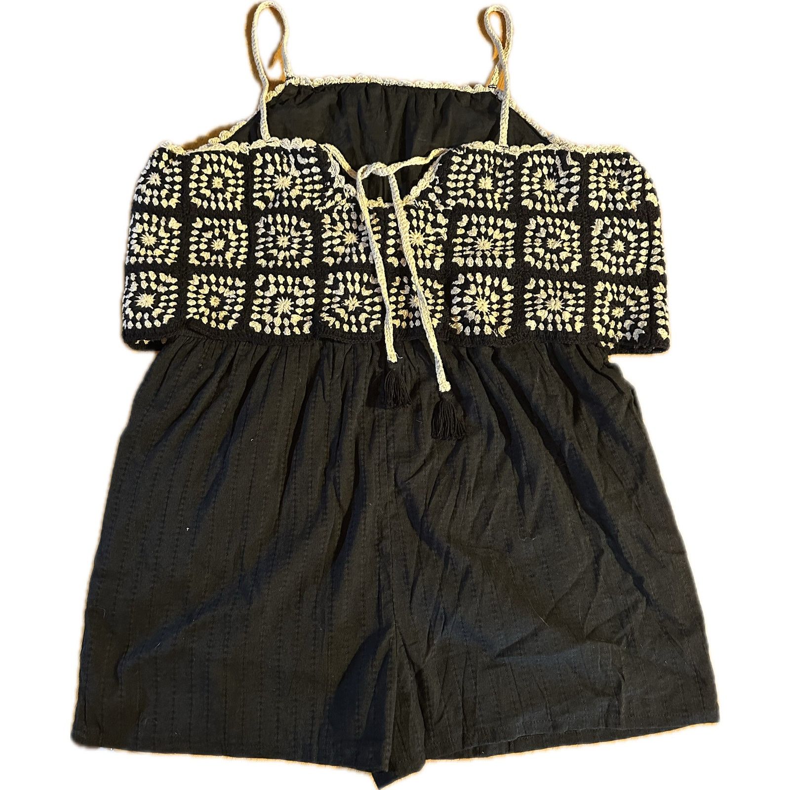 Lucky Brand Lucky Brand Women's XL Black Crochet Bodice Romper Summer Size 38" / US 16 / IT 52 - 3 Thumbnail