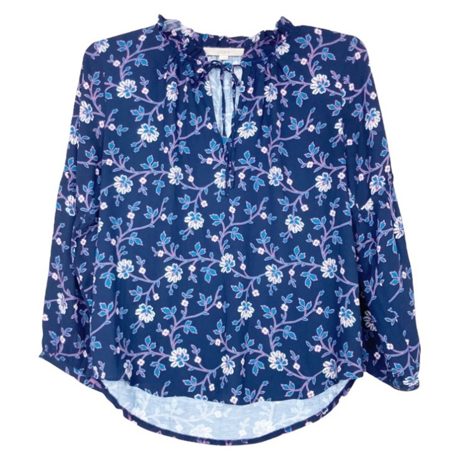 Loft Loft Blue Floral Long Sleeve Blouse Sz S Size S / US 4 / IT 40 - 1 Thumbnail