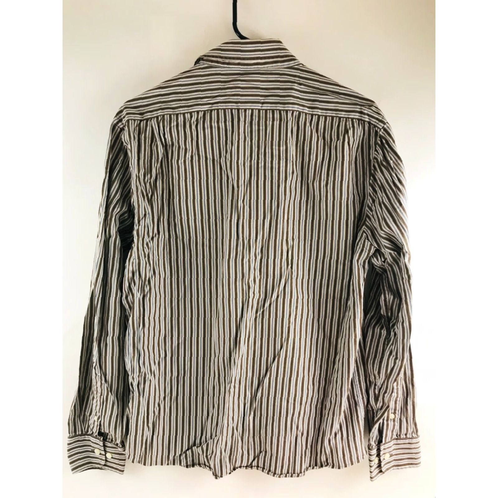 Gap VINTAGE Gap Dress Shirt Mens Size M 15-15 1/2 Button-Down Long Sleeve Brown Striped Non-Iron Size 40R - 2 Thumbnail