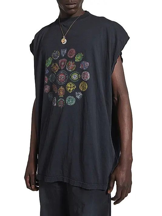 Balenciaga os11x0326 Spiral Crest Sleeveless T-Shirt in Black Size US L / EU 52-54 / 3 - 3 Thumbnail