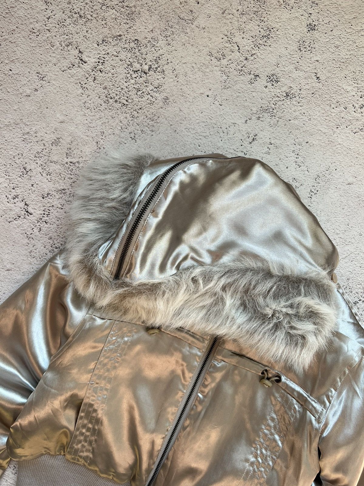 Le Grande Bleu (L.G.B.) Y2K RARE FAUX FUR CROPPED BOMBER JACKET JAPANESE GOA STYLE Size M / US 6-8 / IT 42-44 - 6 Thumbnail