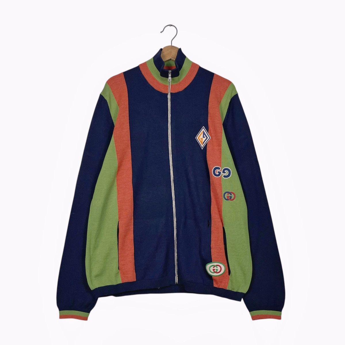 Gucci Gucci Logo-Appliquéd Striped Wool Zip-Up Sweater Jacket Size US L / EU 52-54 / 3 - 1 Thumbnail