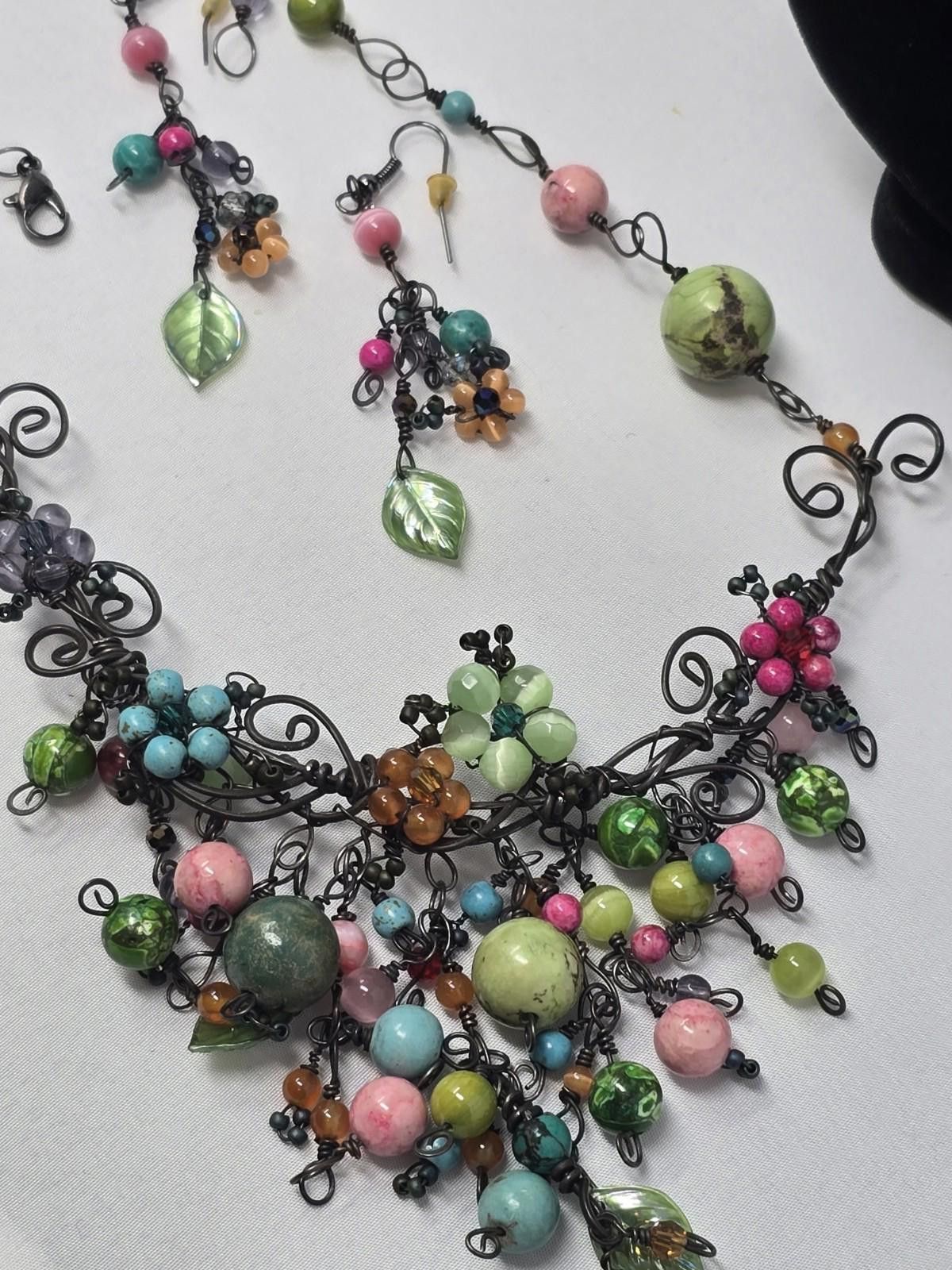 Studio D'Artisan Gemstone Wire Necklace Earrings Set Turquoise Quartz 17 Size ONE SIZE - 8 Thumbnail