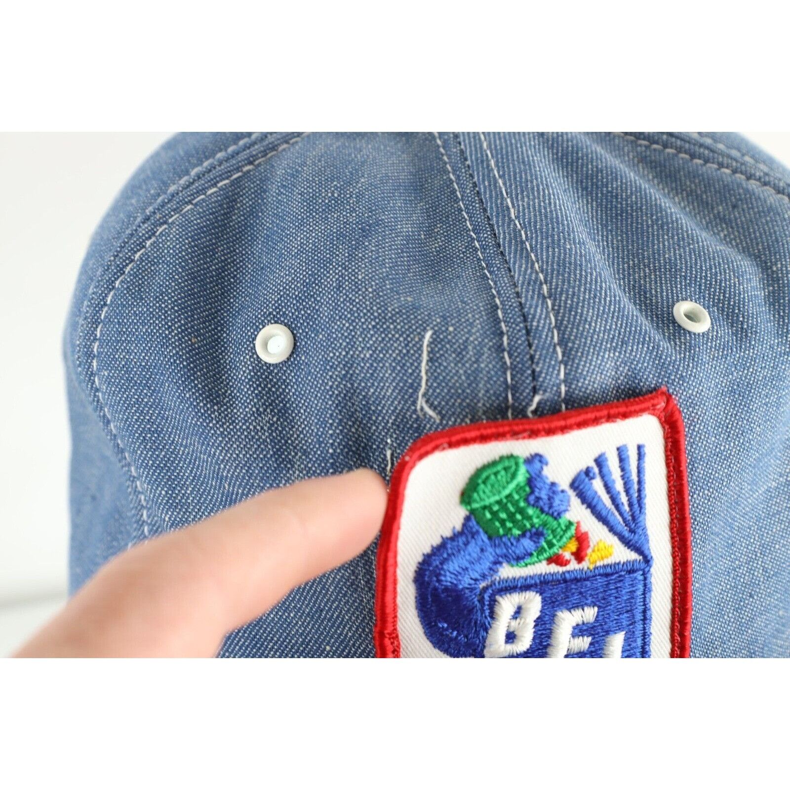 Vintage Vintage 80s K Brand BFI Garbage Can Patch Chambray Denim Hat Size ONE SIZE - 2 Thumbnail