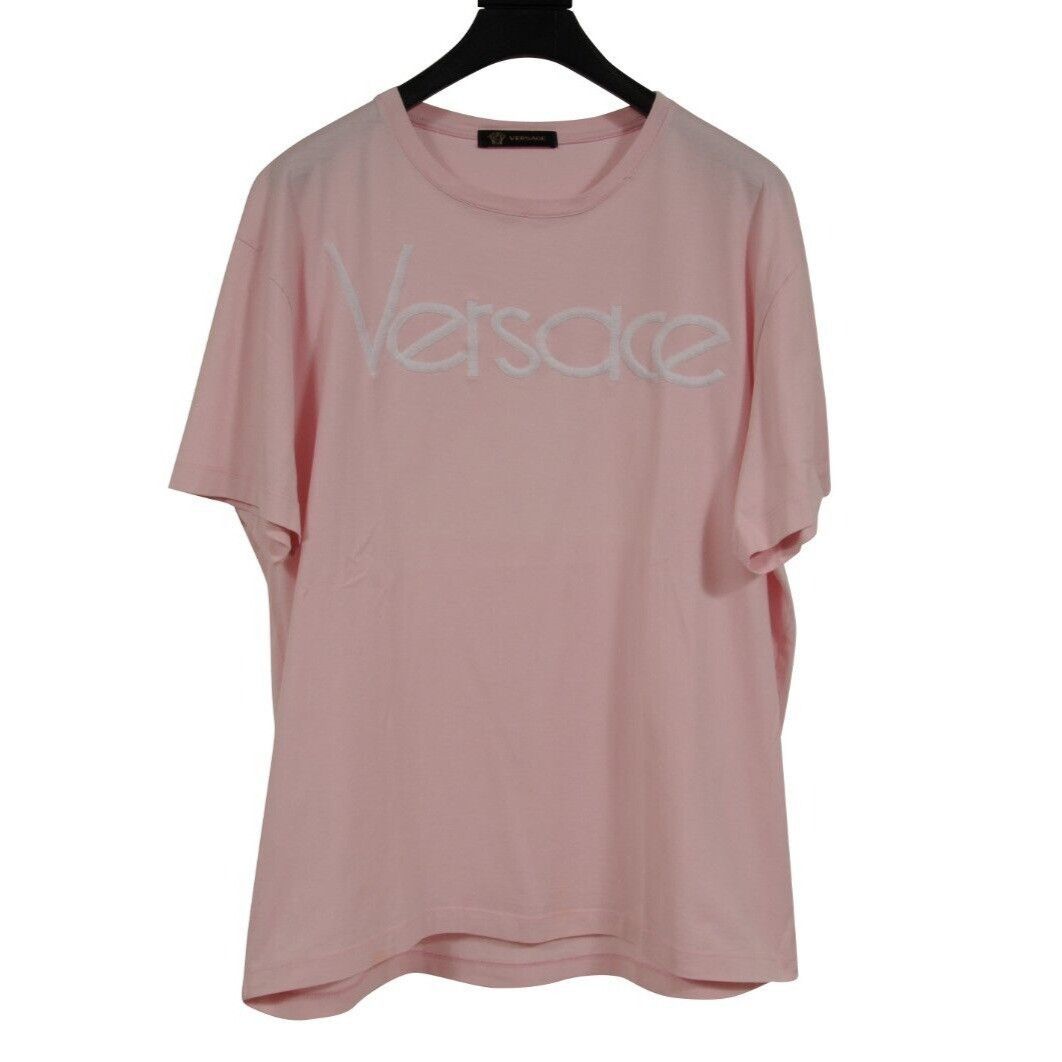 Versace Embroidered Logo T Shirt Pink White Short Sleeve Size US M / EU 48-50 / 2 - 1 Thumbnail