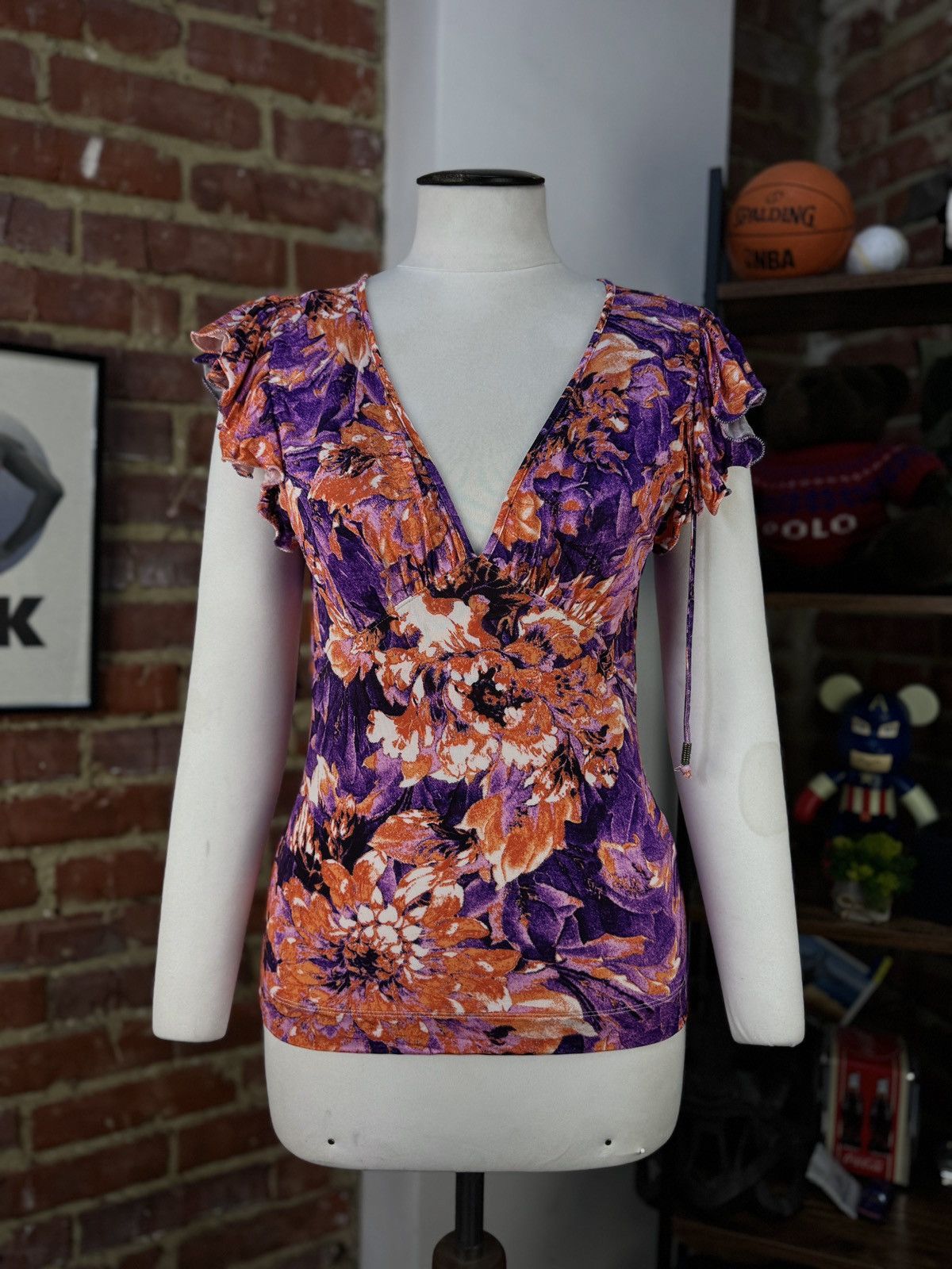 Designer × Just Cavalli × Vintage JUST CAVALLI Viscose Floral Flowers Multicolour T-Shirt Top Size M / US 6-8 / IT 42-44 - 1 Thumbnail