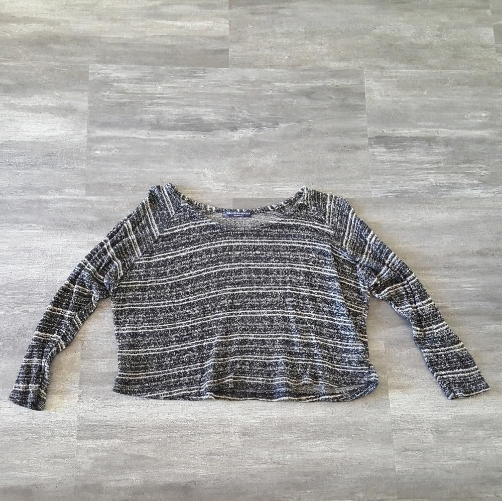Designer Black Striped Melville Cropped Sweater 3/4 Sleeve Size ONE SIZE - 1 Thumbnail