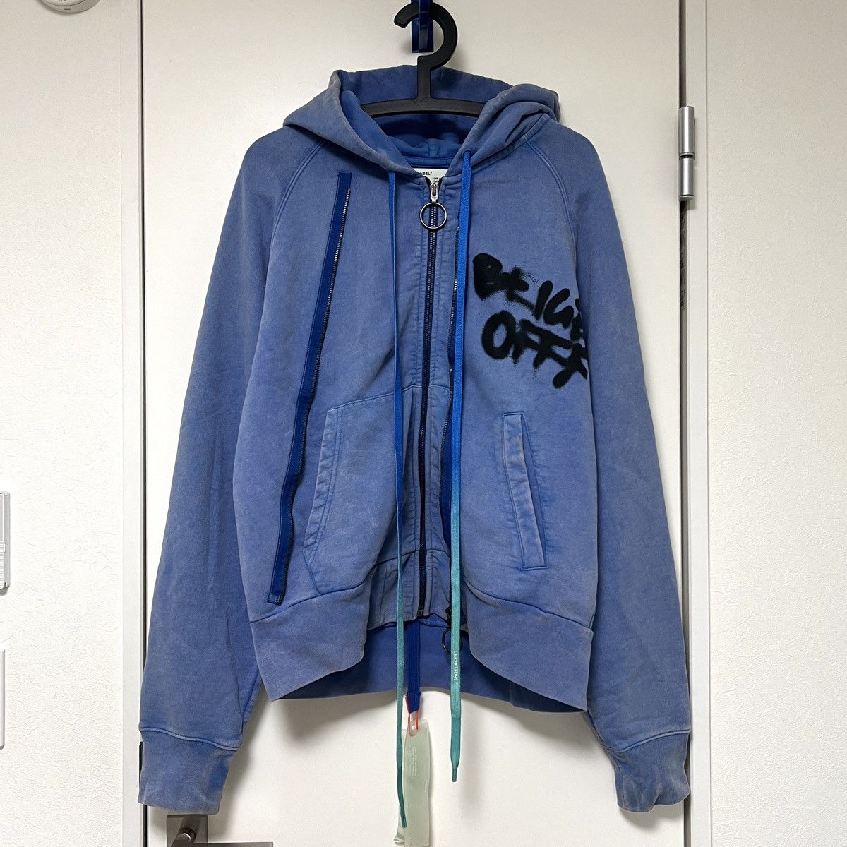 image of Off White Off-White Spray Typo Zip Up Hoodie in Blue, Men's (Size XS)