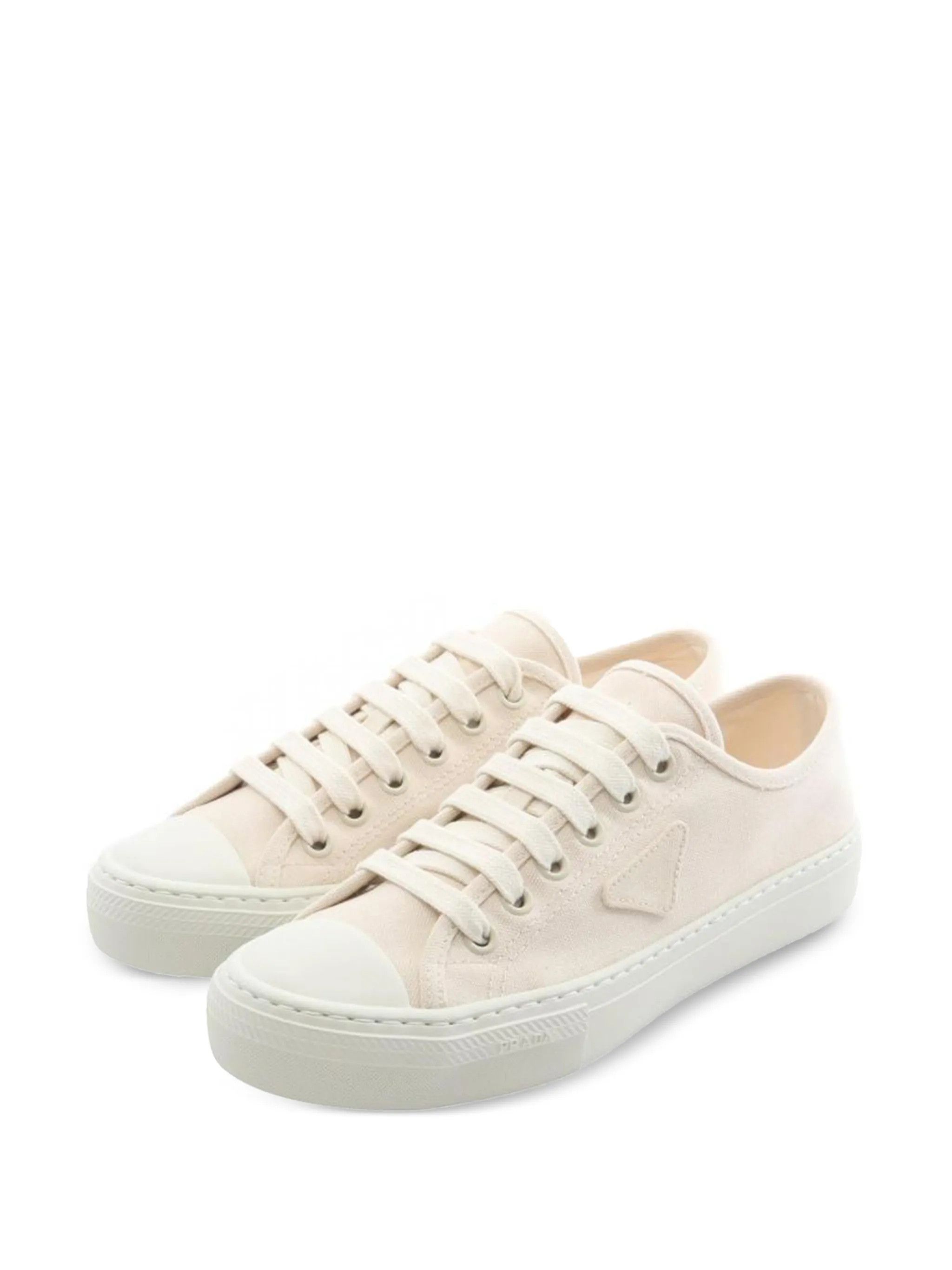 Prada o1mt1gz0526 Triangle-Logo Canvas Sneakers in Light Beige Size US 10 / EU 43 - 1 Thumbnail