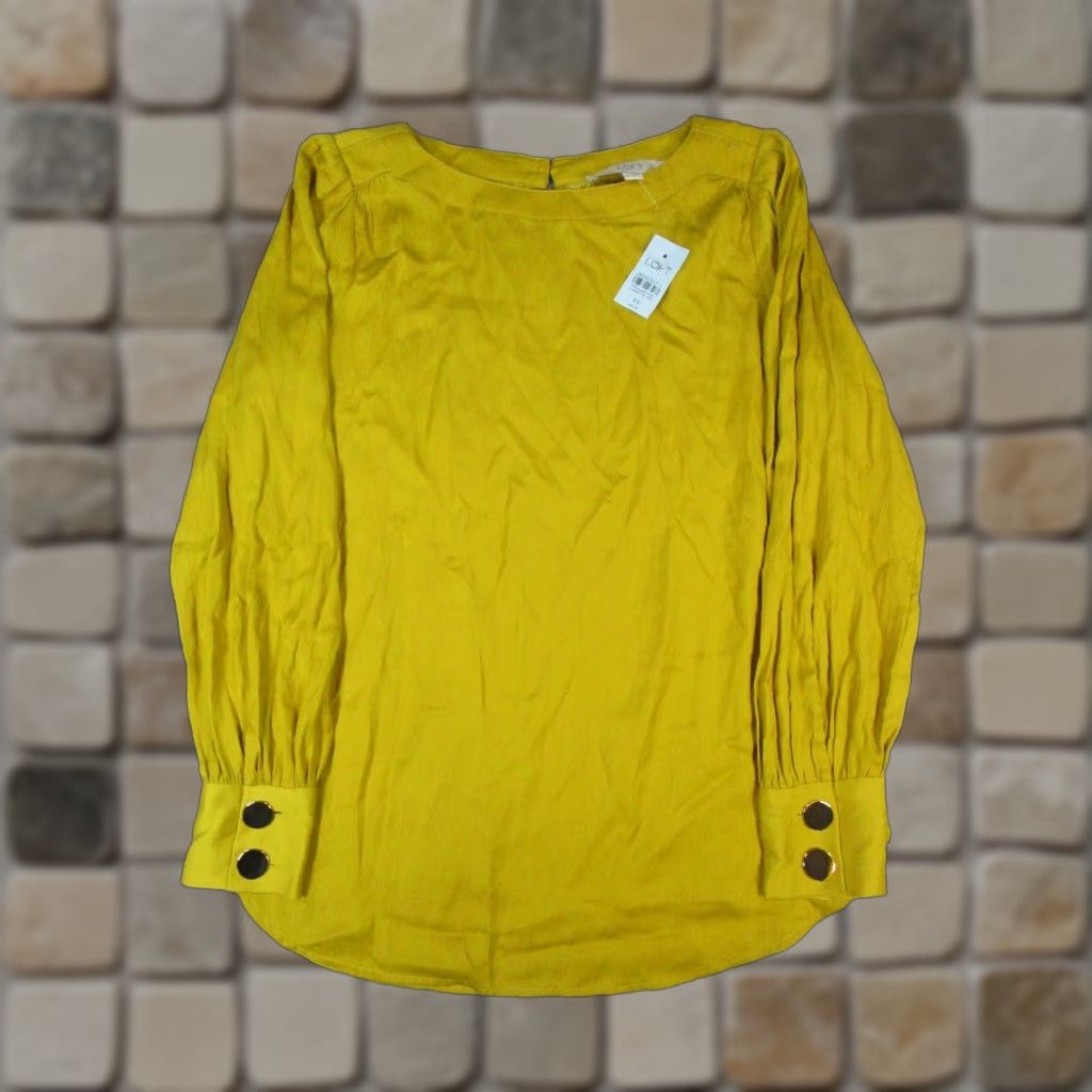 Loft Loft Shirt XS Petite Womens Yellow Satin Top Blouse Round Neck Long Sleeve Button Knit Polyester Satin Basic 90s? Size XS / US 0-2 / IT 36-38 - 1 Thumbnail