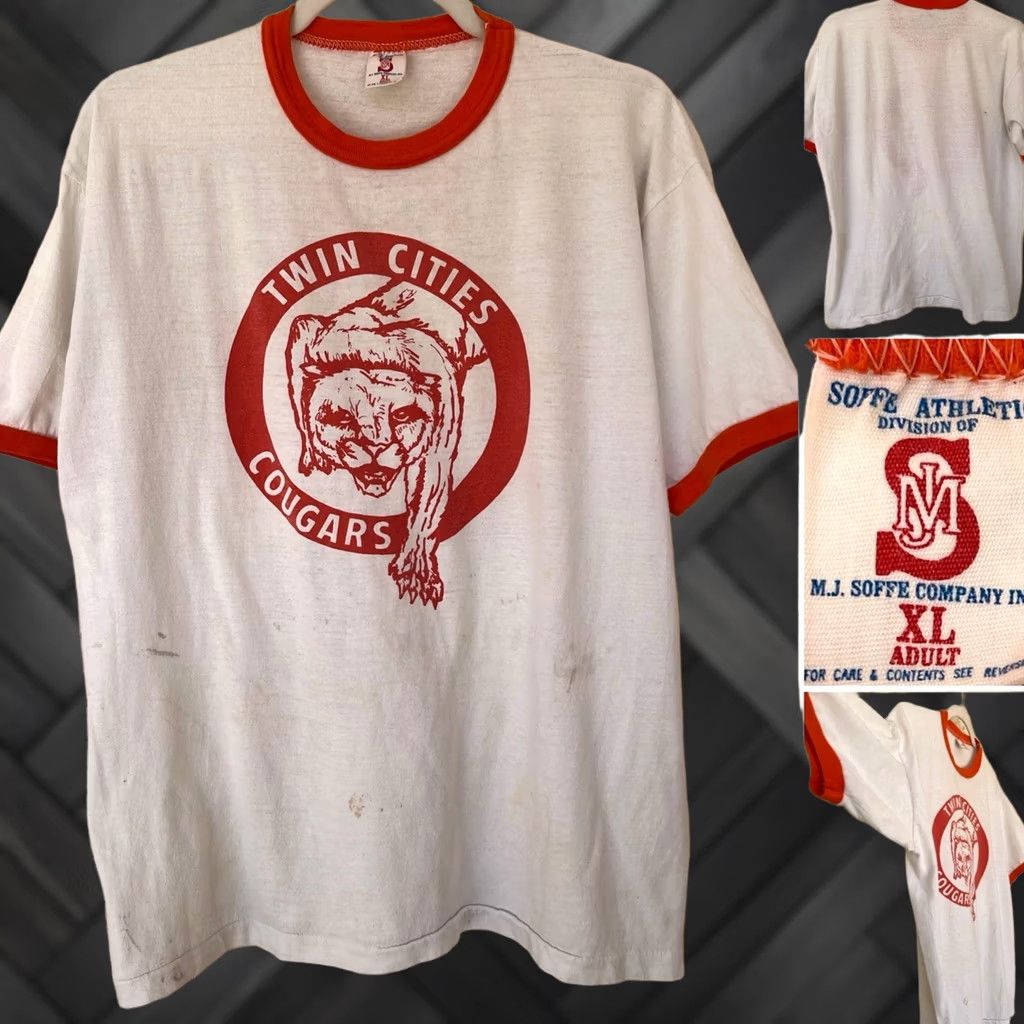 Soffe VINTAGE Soffee Athletic Twin Cities Cougars T Shirt XL USA 50/50 Soffe Worn Size US XL / EU 56 / 4 - 1 Thumbnail
