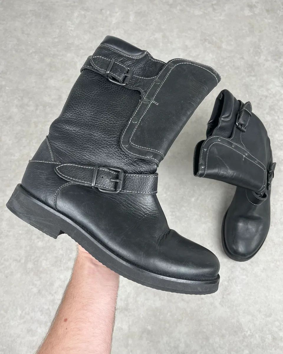 Emporio Armani AW2003 Emporio Armani Black Leather Biker Ankle Boots Size US 9 / EU 42 - 1 Thumbnail