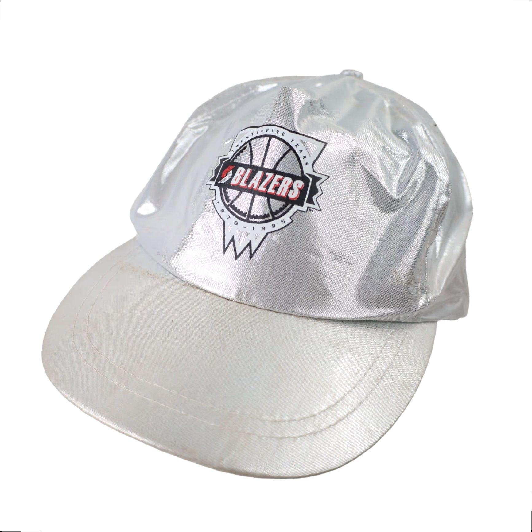 NBA VINTAGE 90s Portland Blazers 25th Anniversary Metallic Snapback Hat Silver OS Unisex Adults NBA Hat Size 44L - 2 Thumbnail