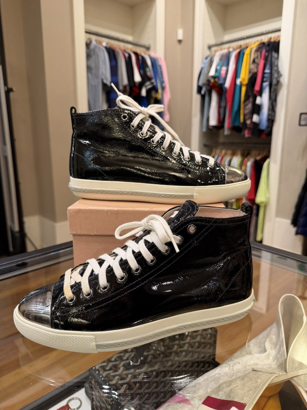 Miu Miu Miu Miu Patent Leather High Top Sneakers Size US 8 / IT 38 - 4 Thumbnail