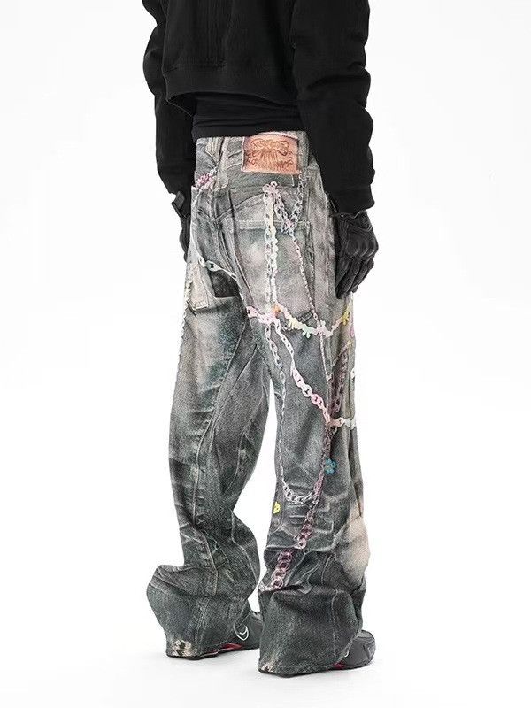 Vintage Men's retro chain pendant loose straight jeans Size US 32 / EU 48 - 4 Thumbnail