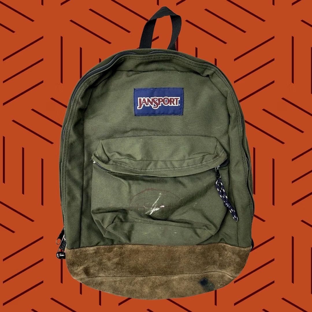 Jansport VINTAGE Jansport Backpack Green USA Leather Bottom Made In Unisex Adults Medium Size US 31 - 1 Thumbnail