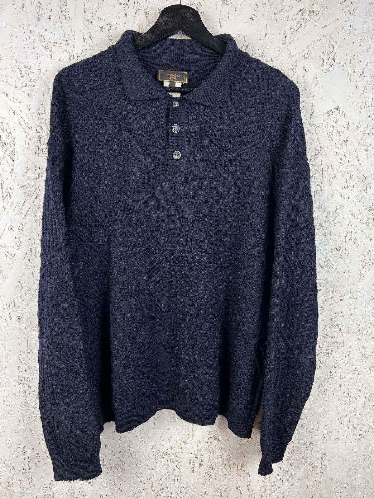 Fendi 90s Vintage Fendi Uomo Monogram Wool Collared Sweater Size US M / EU 48-50 / 2 - 1 Thumbnail