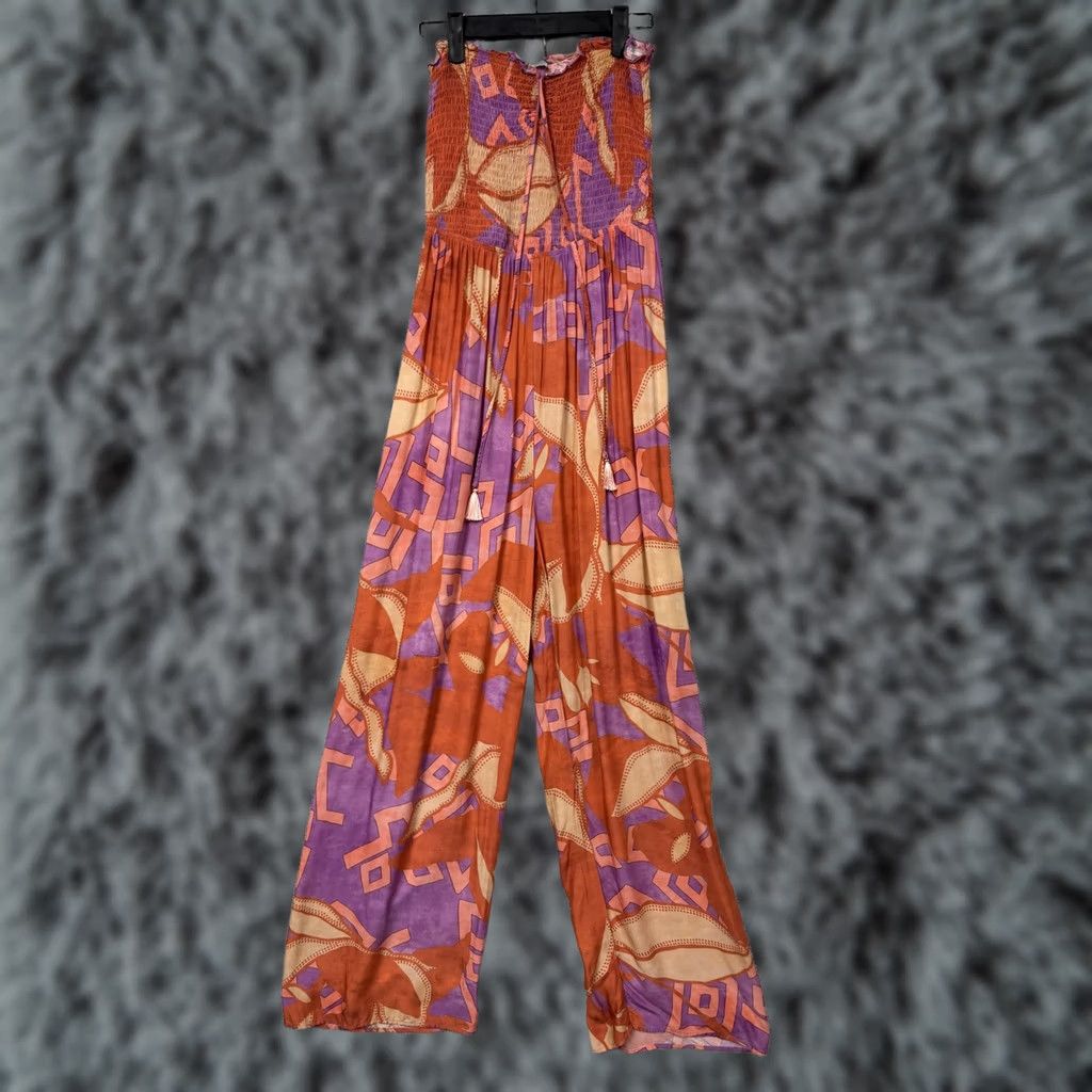Venus Venus x Lascana Jumpsuit M Smocked Wide Leg Tassels Retro 70s Hippie Festival Womens Size 32" / US 10 / IT 46 - 1 Thumbnail