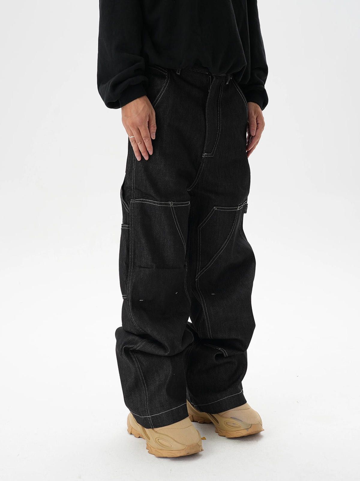 Japanese Brand Black Baggy Carpenter Jeans, Loose Fit Workwear Pants Size US 32 / EU 48 - 4 Thumbnail