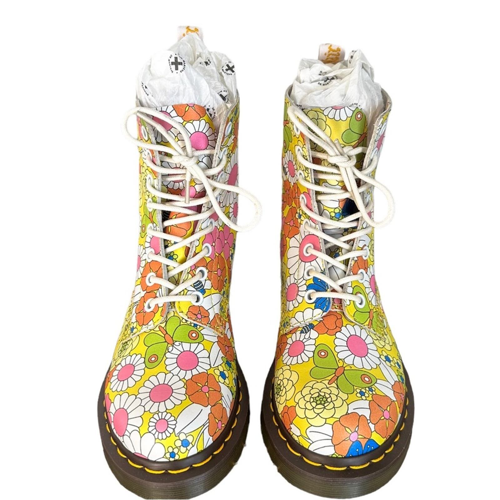 image of Dr Martens Yellow Floral Daisy Retro Pascal Boots Size 7, Women's