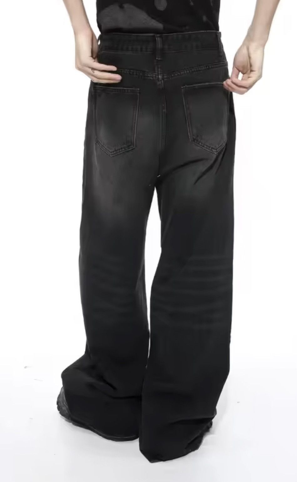 Japanese Brand Kitajima x zai Black Baggy Washed Denim Jeans Size US 31 - 5 Thumbnail