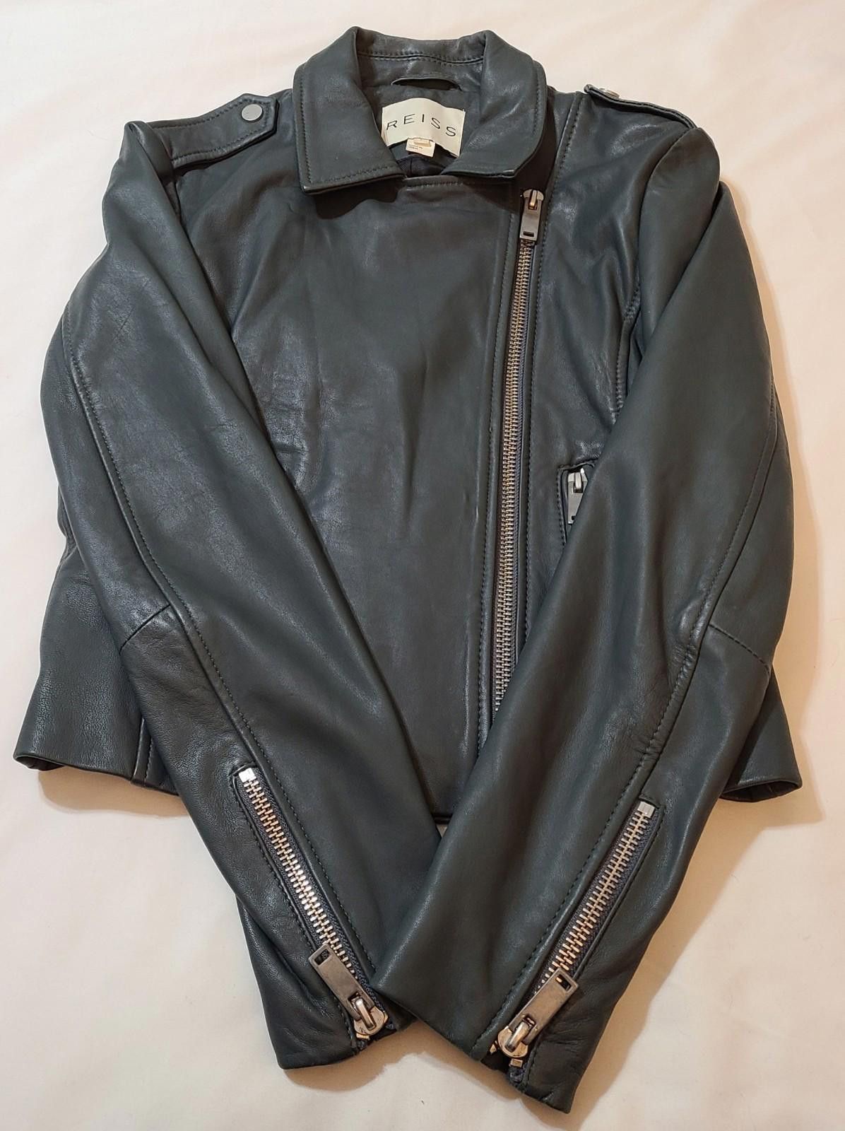 Reiss Reiss Geo Leather Biker MOTO Jacket Black Size US Small Size S / US 4 / IT 40 - 10 Thumbnail