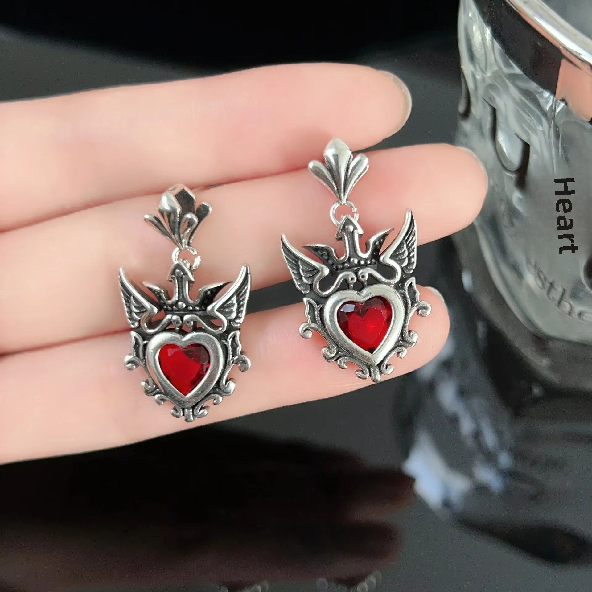 Jewelry Crown Swan Heart Rhodolite Stone Earring Size ONE SIZE - 4 Thumbnail