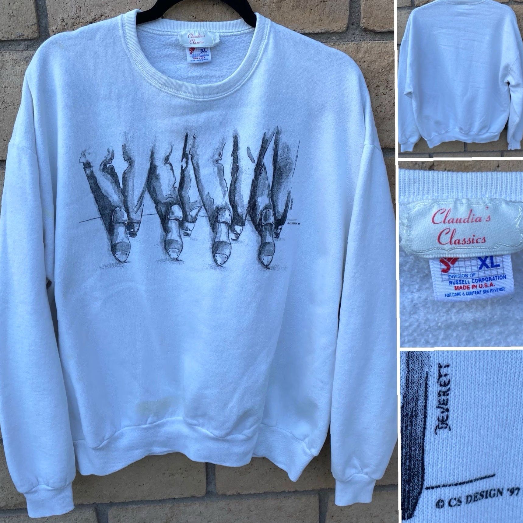Jerzees Vtg Jerzees Sweatshirt Shirt 90s Mens XL White Graphic Print Deverett Claudias Closet Tap Dance Size US XL / EU 56 / 4 - 2 Thumbnail