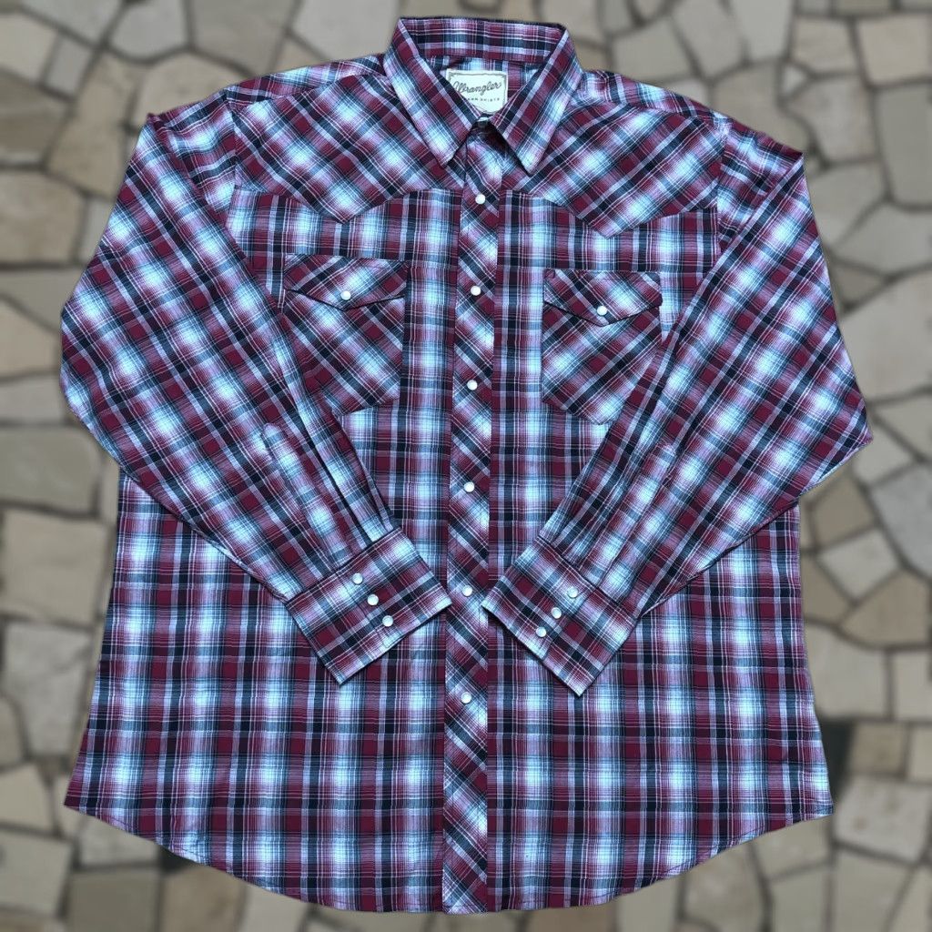 Wrangler Wrangler Pearl Snap Plaid Shirt Mens XL Red Long Sleeve Western Cowboy Size US XL / EU 56 / 4 - 1 Thumbnail
