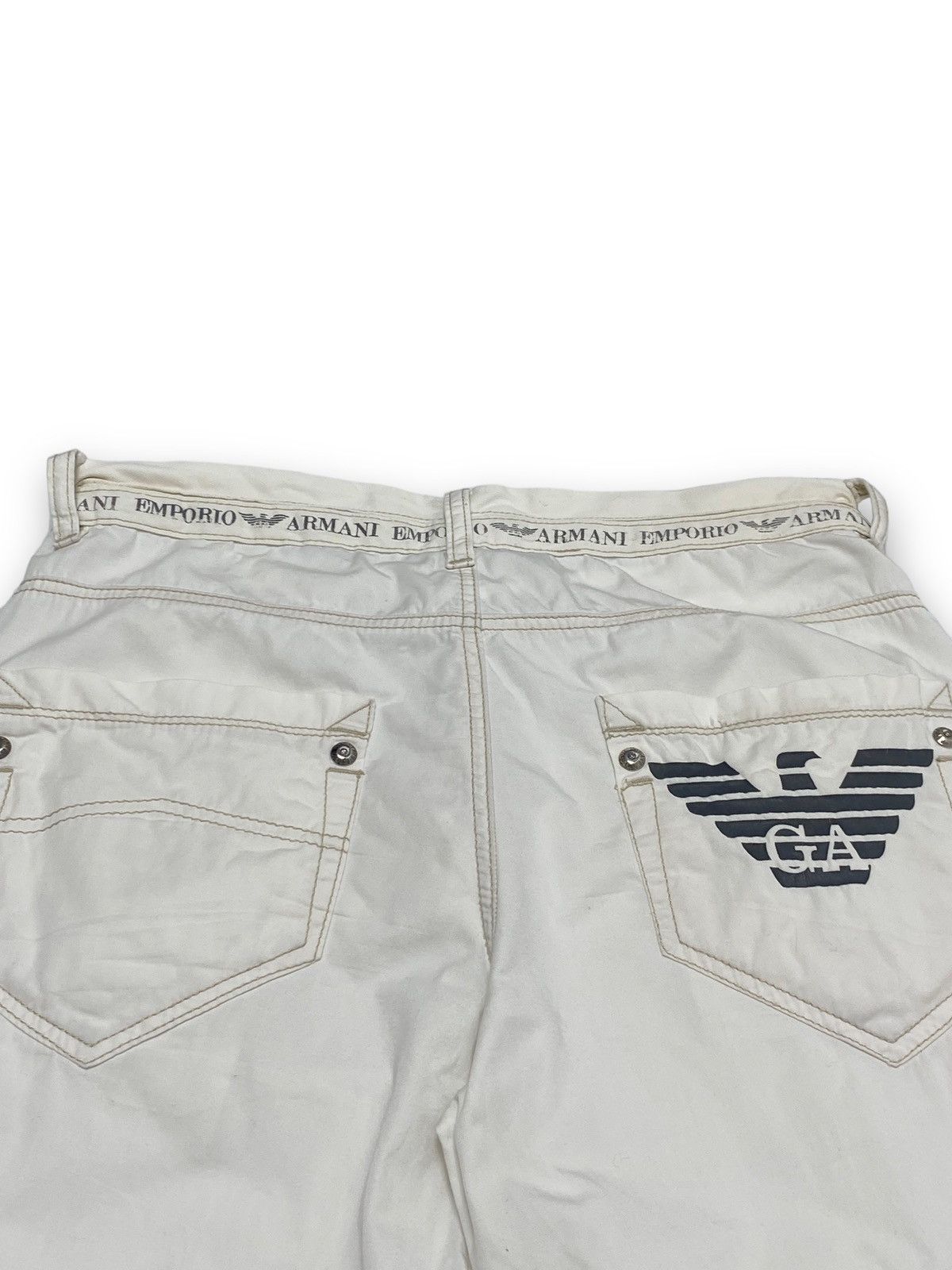 Armani 00s Vintage ARMANI White Pants Avant Garde Big Logo Size US 33 - 10 Thumbnail